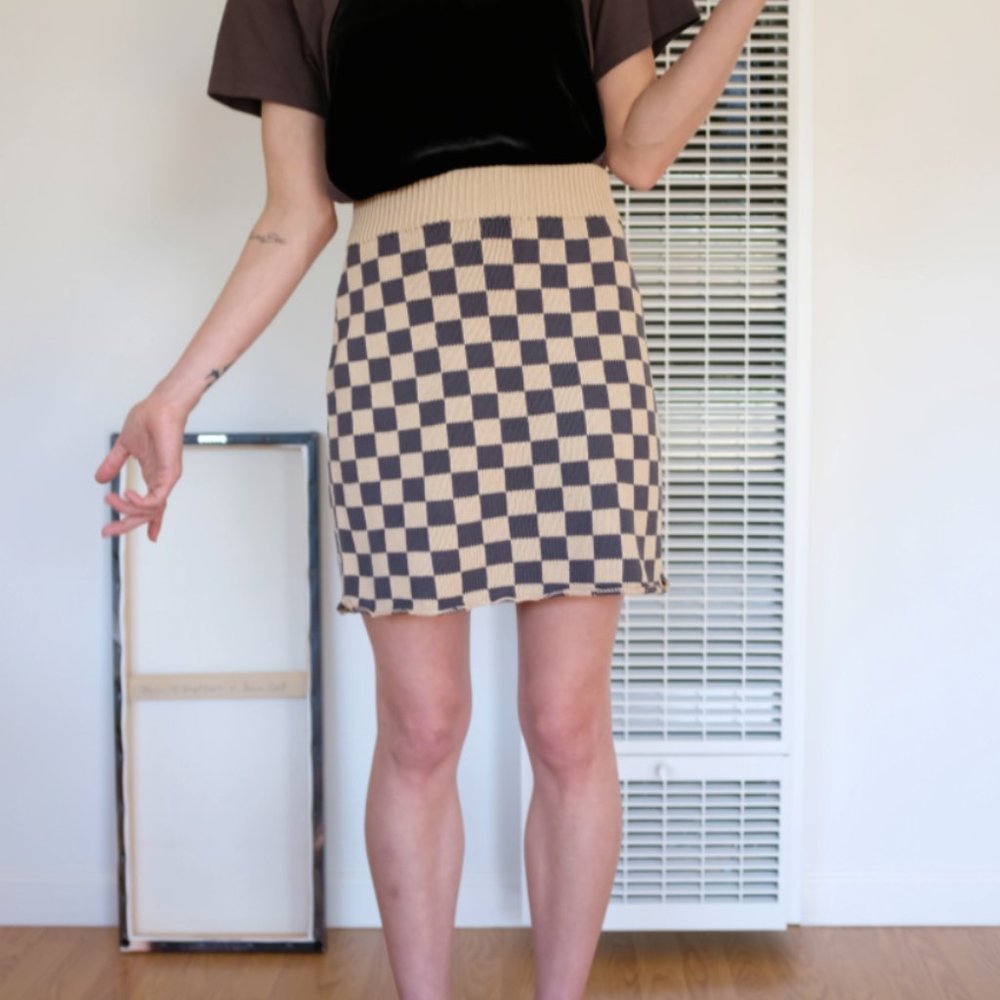 Beklina Knit Check Skirt - Charcoal